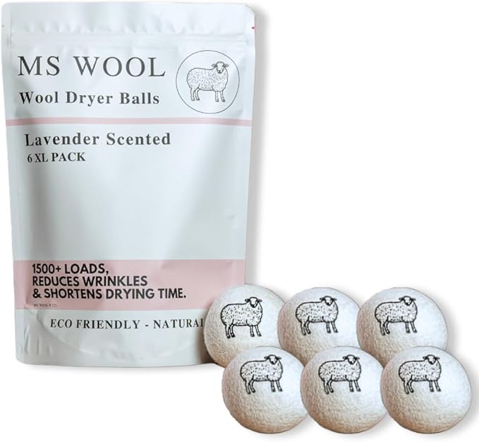 Lavender Scented Wool Dryer Balls – 6 XL Pack – Natural Fabric Softener by MsWool