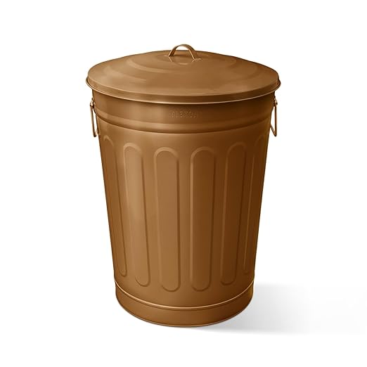 Plexon Round Trash Can 13 Gallon, Vintage Metal Outdoor Trash Can by Plexon