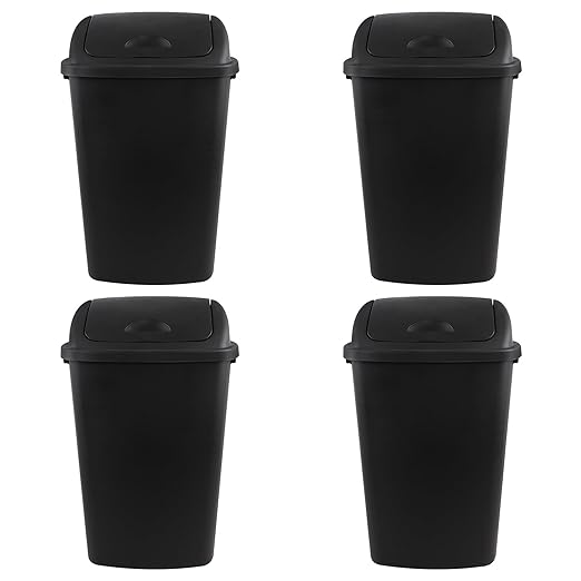 Zopnny 4-Pack Lidded Trash Can, 13 Gallon Black Plastic Garbage Bin - Image 4