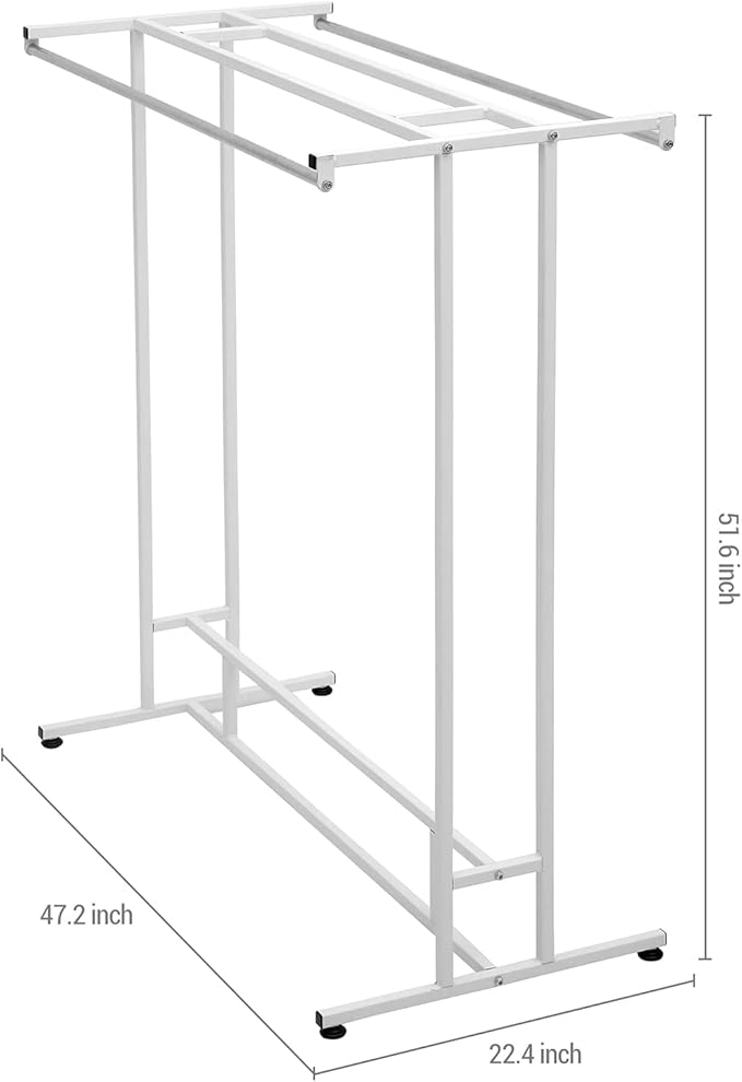 MyGift White Stainless Steel Freestanding Garment Rack, Heavy Duty Double Rod - Image 5