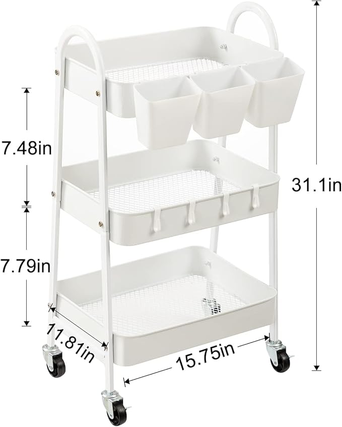 danpinera 3-Tier Rolling Cart, Metal Rolling Storage Cart - Image 3