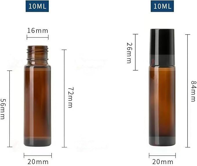 4 Pack 10ml Oil Essential Stainless Roller Bottles, Refillable Amber Glass - Image 3