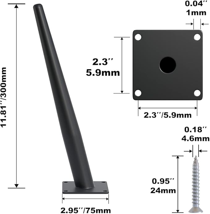 8PCS 12 Inch Matte Black Tapered Angled Legs - Image 3