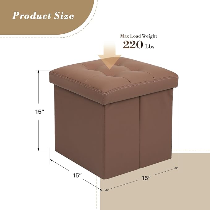 Athena Collection 15" Storage Ottoman Bench Folding Bench - Image 3