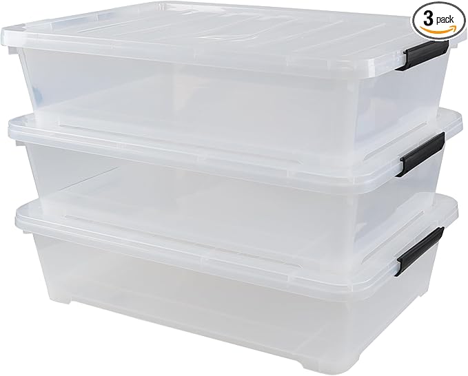 3-Pack 50 Quart Under the Bed Low Profile Storage Boxes, Large Under Bed by Yesdate