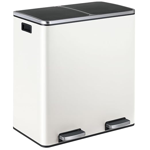 16 Gallon Rectangular Stainless Steel Trash Can, Dual Compartment Garbage Bin by ComfyCorner