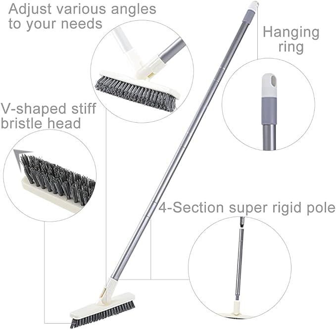 Grout Scrub Brush with Long Handle, Swivel Grout & Corner Cleaning Brush - Image 3