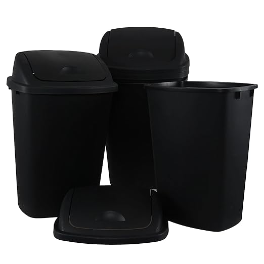 13 Gallon Swing Top Lid Garbage Cans, Large Plastic Kitchen Trash Can Set of 4 by DynkoNA