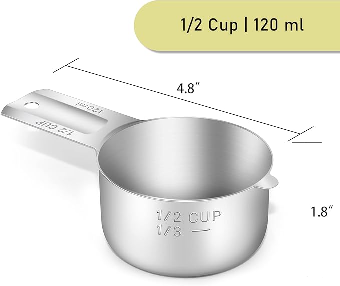 2PCS 1/2Cup Single Measuring Cup, Stainless Steel Measure Scoop, Metric and US - Image 2