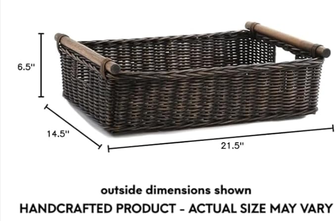 The Basket Lady Low Pole Handle Wicker Storage Basket, Extra Large, 21.5 in L x - Image 5