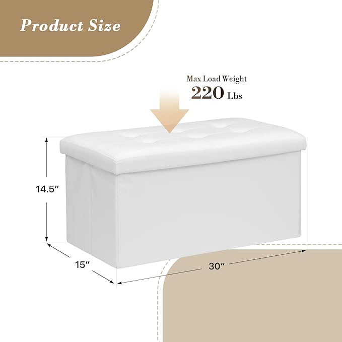 Athena Collection 30" Storage Ottoman Bench Folding Bench - Image 3