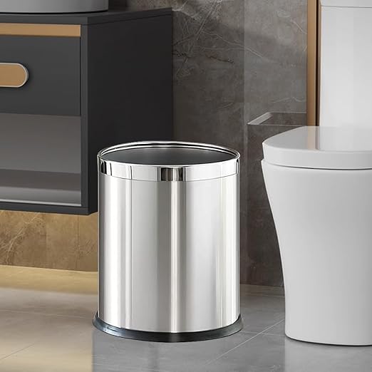 2.6Gallon/10L，Stainless Steel Bathroom Trash Can, Chrome Trash Can - Image 2