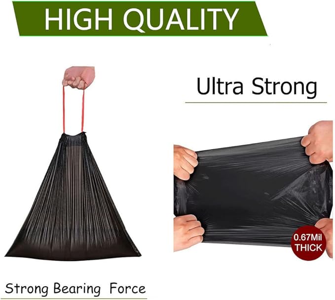 Feisco 6-7 Gallon Black Trash Bag, Medium Drawstring Garbage Bag Trash Can Liner - Image 3