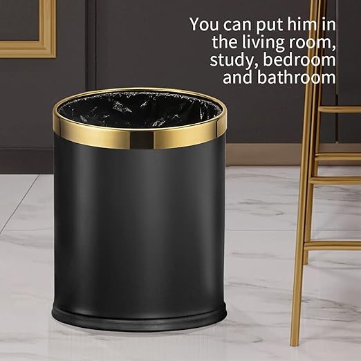 10L/2.6GAL Black and Gold Open Top Trash Can - Image 2