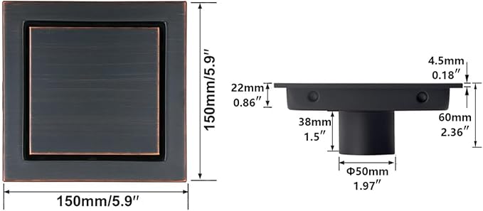 RANDOM Oil Rubbed Bronze Shower Drain Square - Image 2