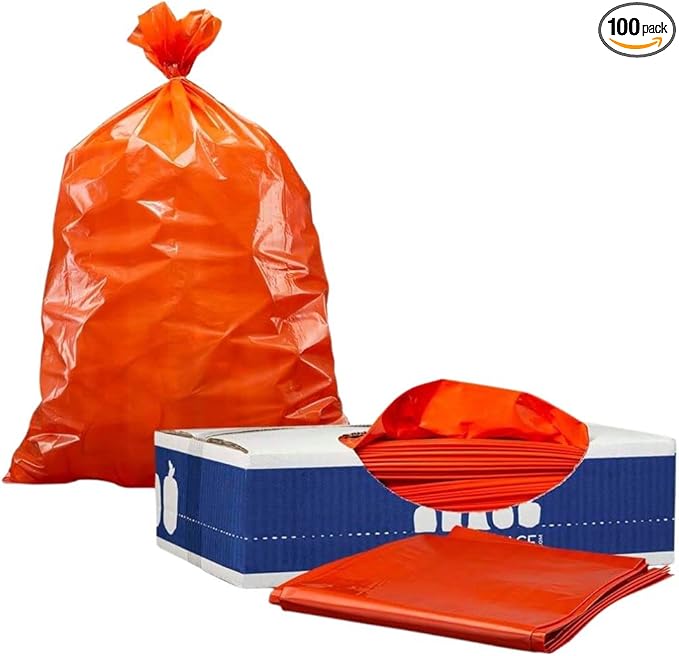 Plasticplace 55-60 gallon Trash Bags │ 1.2 Mil │ Orange Heavy Duty Garbage Can by Plasticplace