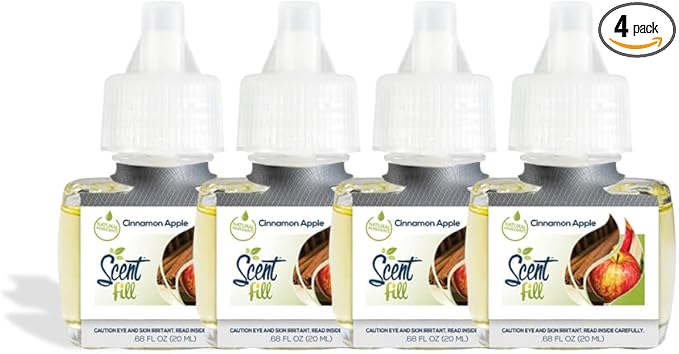 Scent Fill Cinnamon Apple Plug in Air Freshener, 4 Scented Oil Refills by ScentFill