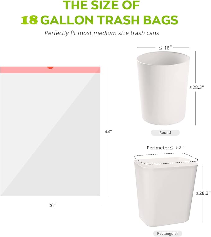 Trash Bags 17-18 Gallon Drawstring Garbage 26x33 inches Heavy Duty Plastic - Image 5