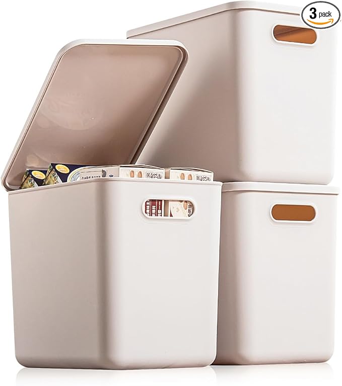 Plastic Storage Bins with lids, Storage Baskets, Container with handle by GUMEIGODA