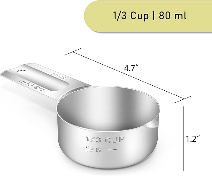 2PCS 1/3Cup Single Measuring Cup, Stainless Steel Measure Scoop, Metric and US - Image 2
