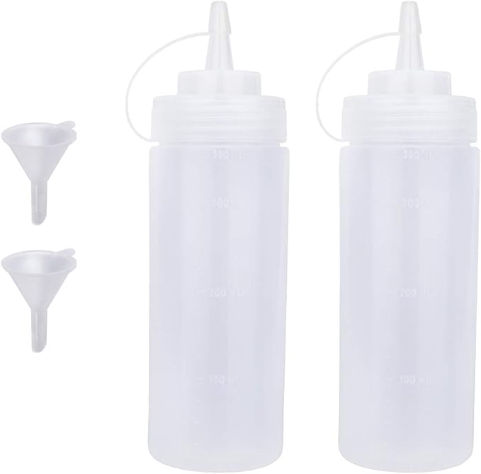 Squeeze Bottles for Sauces 2 Pack, Ketchup Bottle 12 Ounce Plastic Dressing by Katfort
