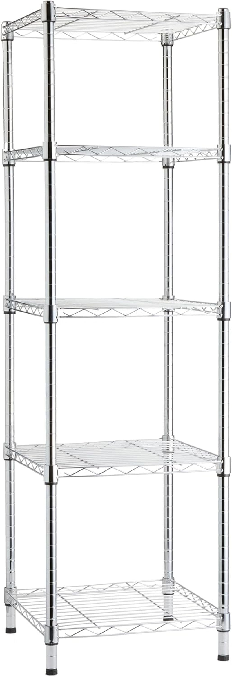 5-Shelf Tower Adjustable Storage Shelving Unit, Chrome, 16" X 16" X 54", 150 Lbs per Shelf