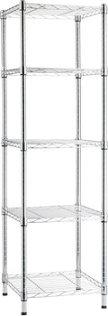 5-Shelf Tower Adjustable Storage Shelving Unit, Chrome, 16" X 16" X 54", 150 Lbs per Shelf