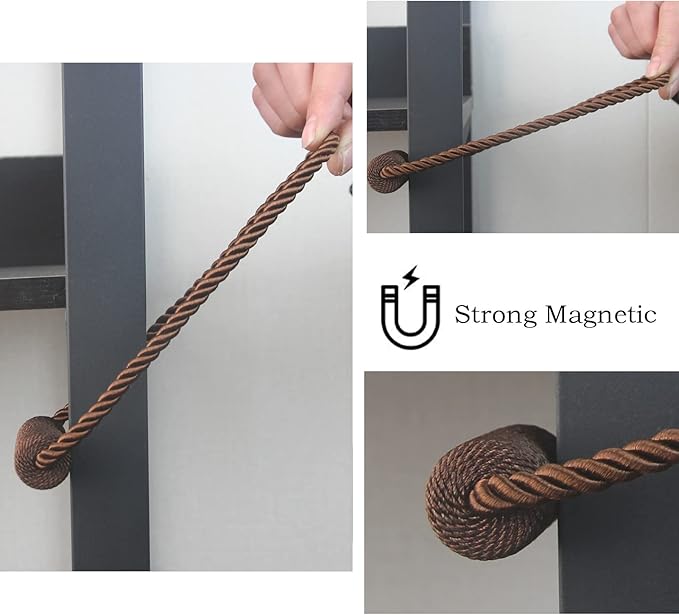 Magnetic Curtain Tiebacks 4 Pack Coffee Curtain Rope Tieback Curtain Holders - Image 5