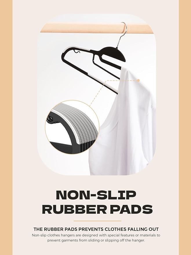 HOUSE DAY Black Plastic Hangers 30 Pack, Slim Space Saving, Non Slip Clothes - Image 4