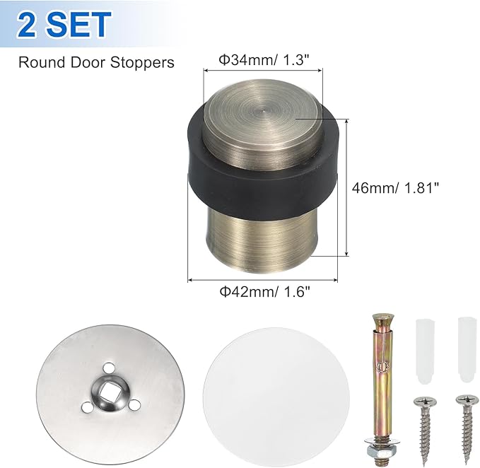 PATIKIL 2Set Round Door Stoppers, 46mm Stainless Steel Door Stop Doorstop Wedge - Image 2