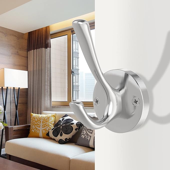 Brushed Nickel Wall Hooks, 4 Pack Heavy Duty Coat Towel Hook Metal Double Hook - Image 3