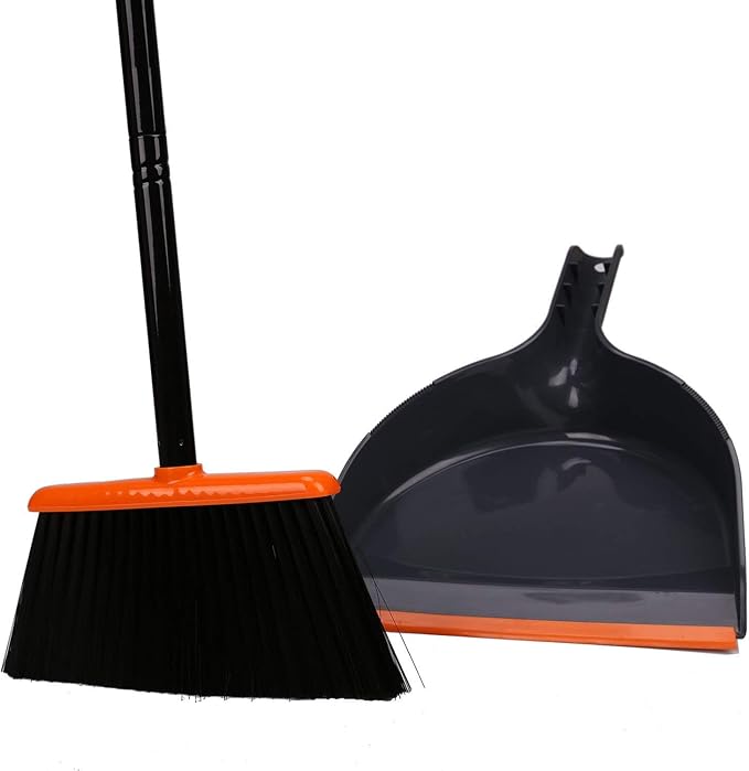 TreeLen Angle Broom and Dustpan Set, Dust Pan Snaps On Broom Handles Orange - Image 3