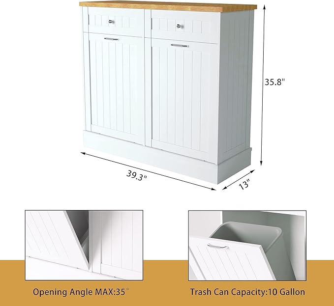 Betterhood Tilt Out Trash Cabinet 10 Gallon Wooden Free Standing Laundry Sorter - Image 3