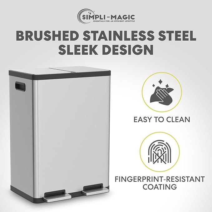 Simpli-Magic 16 Gallon Dual Compartment Step Trash Can – Kitchen Garbage Can - Image 7