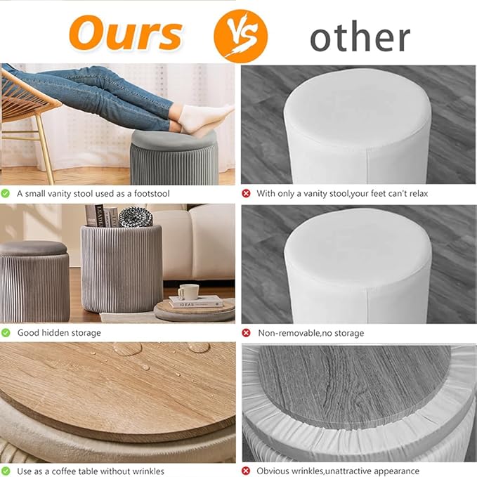 Round Set of 2 Ottoman with Storage-Upholstered Velvet Vanity Stool - Image 5