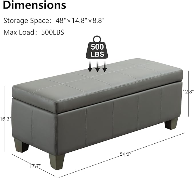 51 Inch Faux Leather Ottoman - Image 6