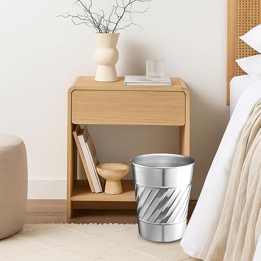 Monarch Abode Nickel Chrome Handcrafted Wave Embossed Metal Wastebasket - Image 8