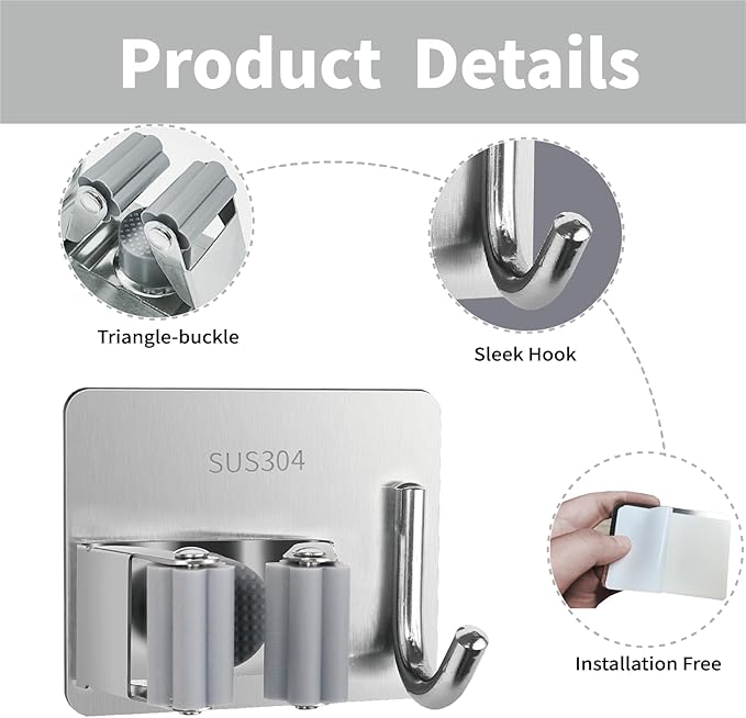 5 Pack Mop and Broom Holder Wall Mount, Mop Broom Organizer - Image 3