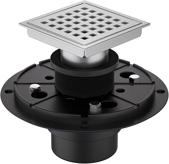 4-3/8 Inch Square Shower Floor Drain Brushed Stainless Steel Drain Kit by Dilvii