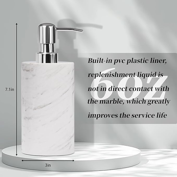Marble Soap Dispenser with Stainless Steel Pump, 6 Ounces - Image 4