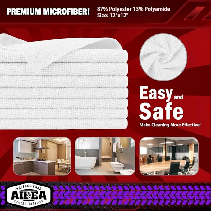 AIDEA Microfiber Cleaning Cloth White 50PK, Microfiber Towels - Image 6