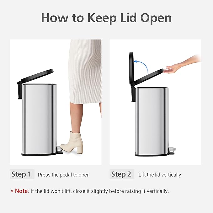 13.2 Gal/50L D-Shape Trash Can, Step-On Stainless Steel Garbage Can, Soft-Close - Image 6