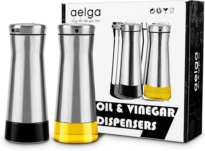 Aelga Olive Oil And Vinegar Dispenser Set -2 Pack Elegant Stainless Steel Oil - Image 7