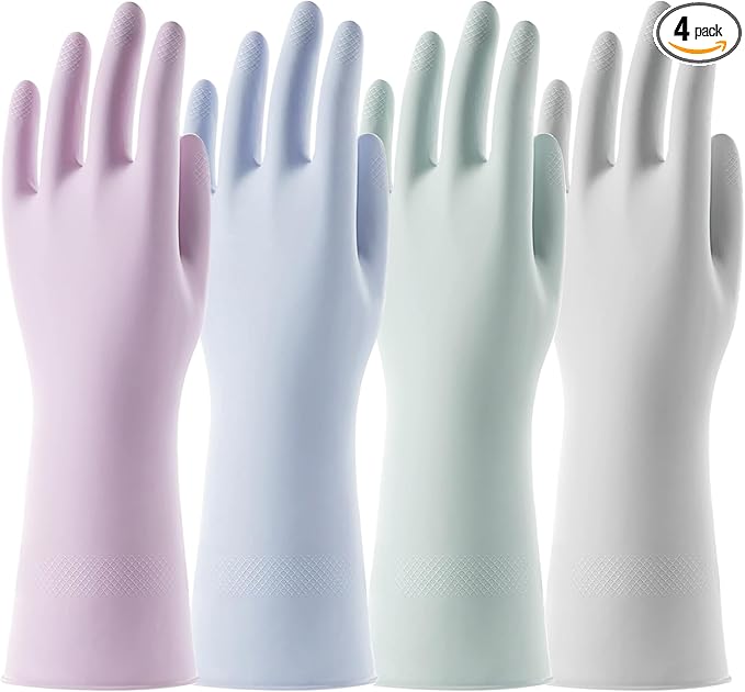 Rubber Cleaning Dishwashing Gloves 4 Pairs Reusable Kitchen Glove by YEEKISUS