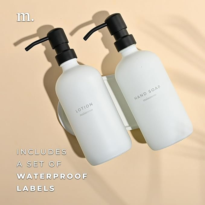 MaisoNovo Soap Dispenser 3-Piece Set | 16.9oz White Bottles - Image 5