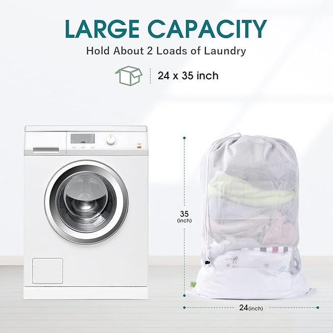 OTraki 2 Pcs Large Mesh Laundry Bags, 24X36 Inch Heavy Duty Drawstring Laundry - Image 2