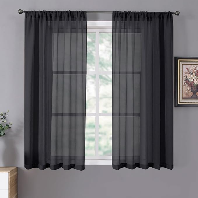 Tollpiz Short Sheer Curtain Linen Textured Living Room Curtains Sheer Light by Tollpiz