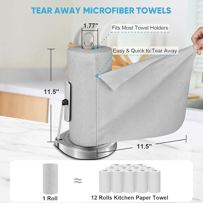 AIDEA Microfiber Cleaning Cloth Roll, Paper Towels Reusable Grey Tear Away - Image 2