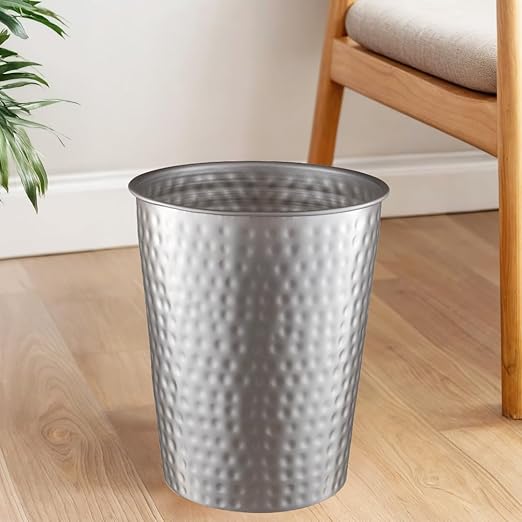 Monarch Abode Pewter Hand Hammered Metal Wastebasket - Image 6