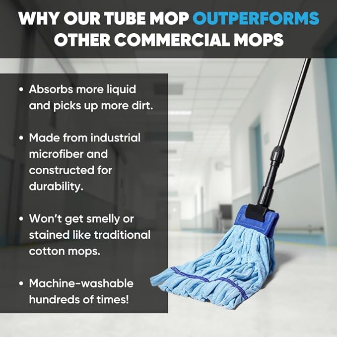 Commercial Mop Head Replacement – 1 Pack Medium Yellow Microfiber Tube Mop | - Image 2